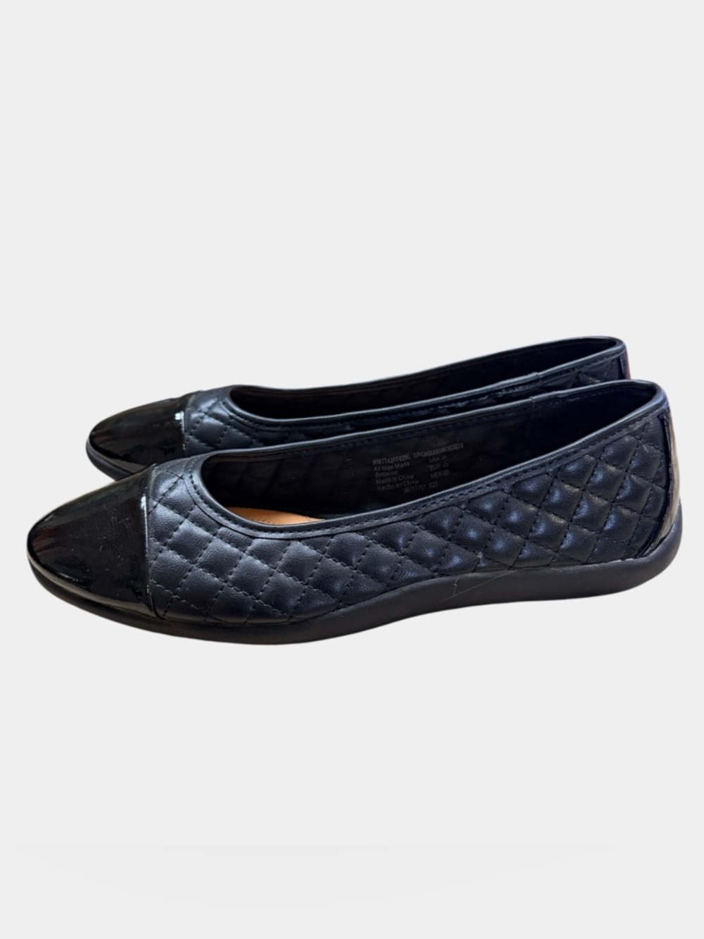 Time and Tru Black Quilted Ballet Flats Patent Toe Cap Memory Foam 11